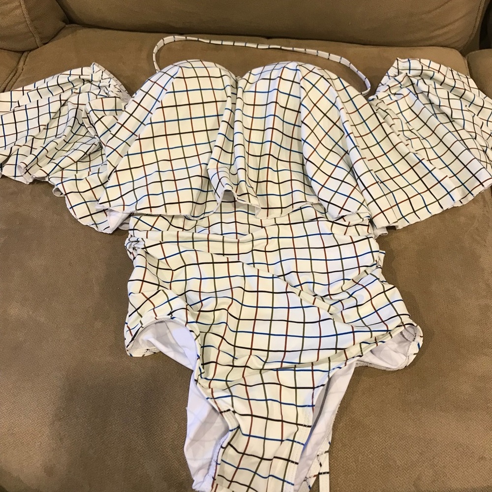 Off the shoulder ruffle one piece